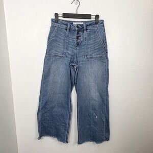 Hidden Medium Wash Distressed Wide Leg Raw Hem High Rise Cropped Jeans Size 24